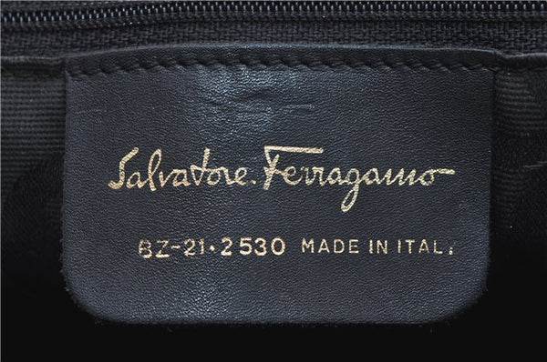 Authentic Salvatore Ferragamo Vara Leather Shoulder Tote Bag Navy Blue SF J1880