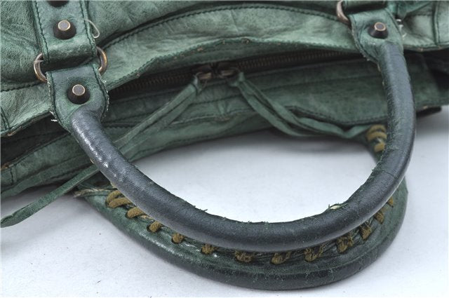 Auth BALENCIAGA Classic The City 2Way Hand Bag Purse Leather 115748 Green J1882