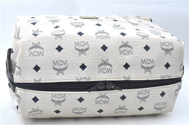 Authentic MCM Visetos Leather Vintage Clutch Hand Bag Purse White J1883