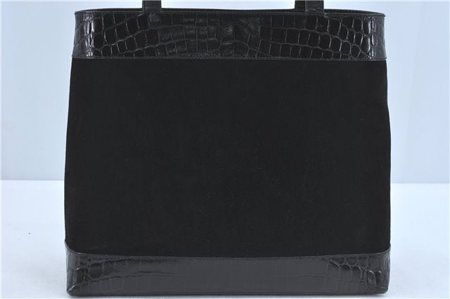 Authentic Ferragamo Gancini Velor Leather Shoulder Tote Bag Black J1885