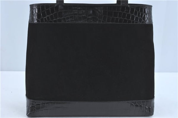 Authentic Ferragamo Gancini Velor Leather Shoulder Tote Bag Black J1885
