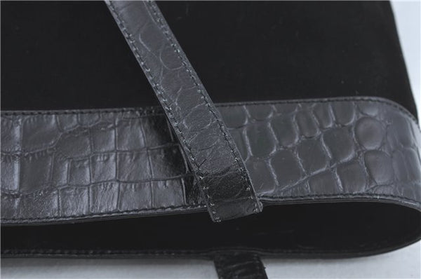 Authentic Ferragamo Gancini Velor Leather Shoulder Tote Bag Black J1885