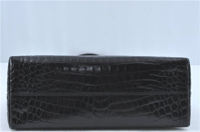 Authentic Ferragamo Gancini Velor Leather Shoulder Tote Bag Black J1885