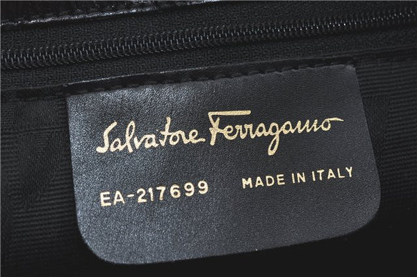 Authentic Ferragamo Gancini Velor Leather Shoulder Tote Bag Black J1885