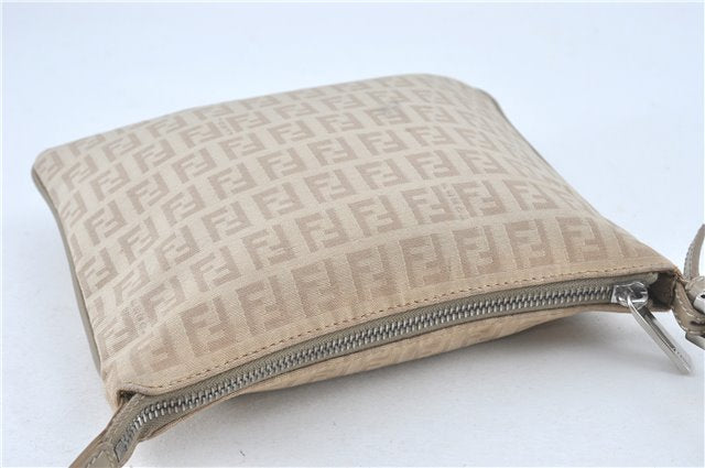 Auth FENDI Zucchino Shoulder Cross Body Bag Purse Canvas Leather Beige J1886