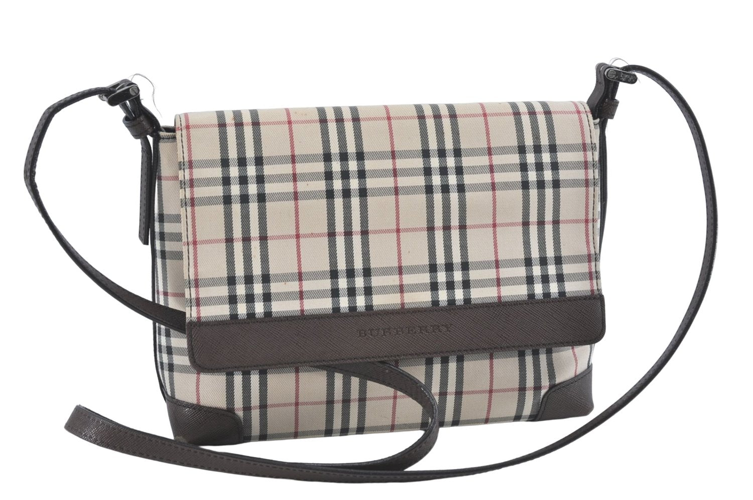 Authentic BURBERRY Nova Check Shoulder Cross Body Bag Canvas Leather Beige J1888