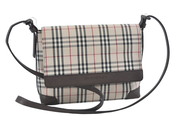 Authentic BURBERRY Nova Check Shoulder Cross Body Bag Canvas Leather Beige J1888