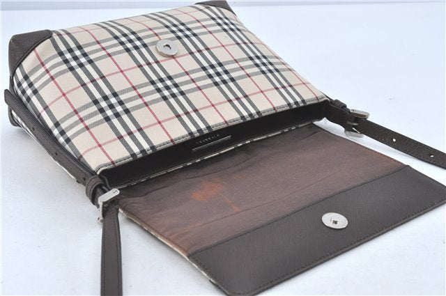 Authentic BURBERRY Nova Check Shoulder Cross Body Bag Canvas Leather Beige J1888