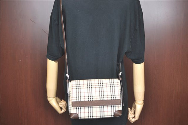 Authentic BURBERRY Nova Check Shoulder Cross Body Bag Canvas Leather Beige J1888