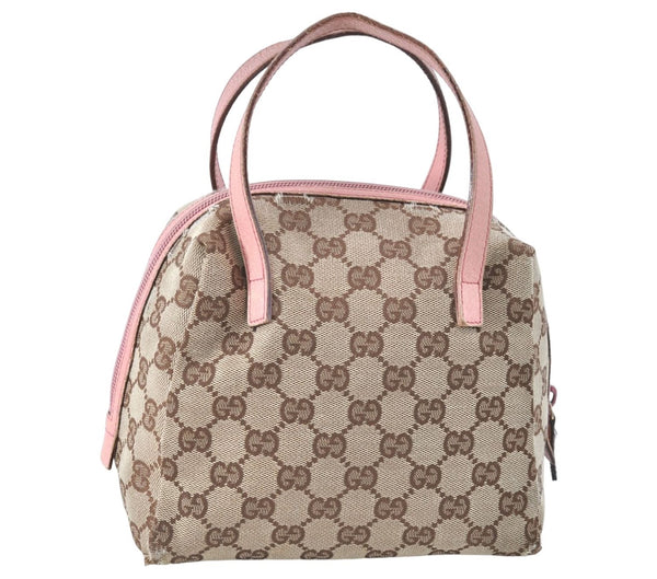 Authentic GUCCI Hand Bag Purse GG Canvas Leather 124542 Brown Light Pink J1889