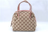 Authentic GUCCI Hand Bag Purse GG Canvas Leather 124542 Brown Light Pink J1889