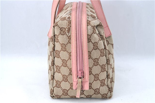 Authentic GUCCI Hand Bag Purse GG Canvas Leather 124542 Brown Light Pink J1889