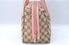 Authentic GUCCI Hand Bag Purse GG Canvas Leather 124542 Brown Light Pink J1889