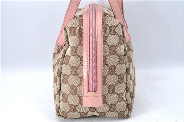 Authentic GUCCI Hand Bag Purse GG Canvas Leather 124542 Brown Light Pink J1889