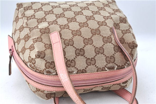 Authentic GUCCI Hand Bag Purse GG Canvas Leather 124542 Brown Light Pink J1889