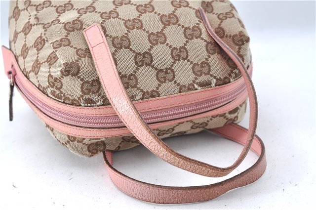 Authentic GUCCI Hand Bag Purse GG Canvas Leather 124542 Brown Light Pink J1889