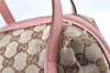 Authentic GUCCI Hand Bag Purse GG Canvas Leather 124542 Brown Light Pink J1889