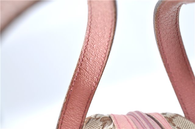Authentic GUCCI Hand Bag Purse GG Canvas Leather 124542 Brown Light Pink J1889