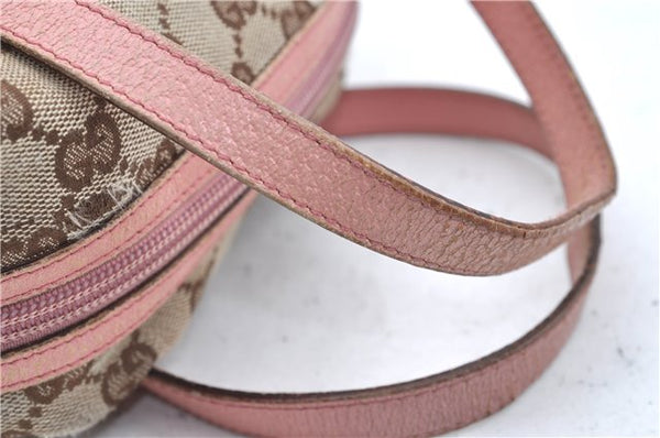 Authentic GUCCI Hand Bag Purse GG Canvas Leather 124542 Brown Light Pink J1889