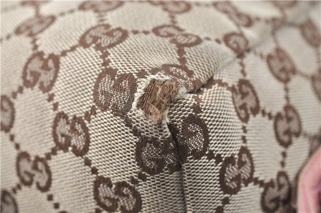 Authentic GUCCI Hand Bag Purse GG Canvas Leather 124542 Brown Light Pink J1889