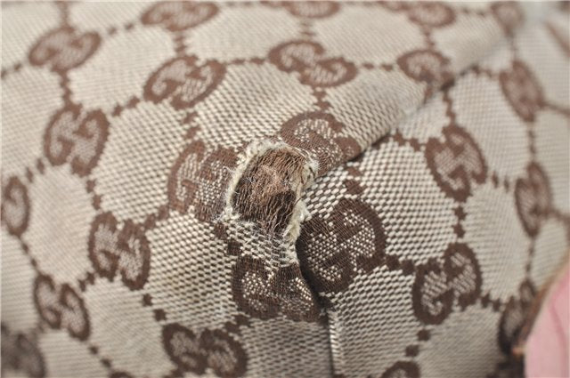 Authentic GUCCI Hand Bag Purse GG Canvas Leather 124542 Brown Light Pink J1889