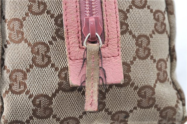 Authentic GUCCI Hand Bag Purse GG Canvas Leather 124542 Brown Light Pink J1889