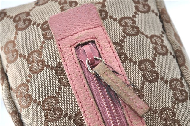 Authentic GUCCI Hand Bag Purse GG Canvas Leather 124542 Brown Light Pink J1889