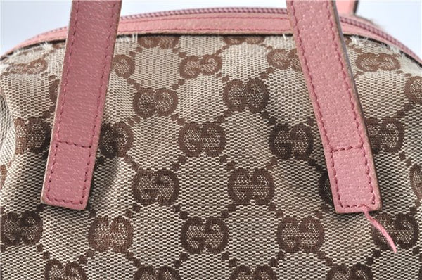 Authentic GUCCI Hand Bag Purse GG Canvas Leather 124542 Brown Light Pink J1889