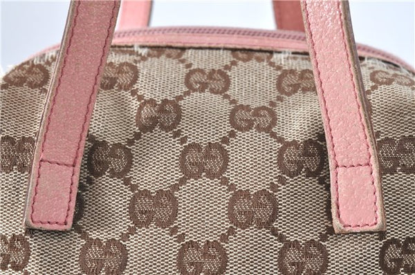 Authentic GUCCI Hand Bag Purse GG Canvas Leather 124542 Brown Light Pink J1889