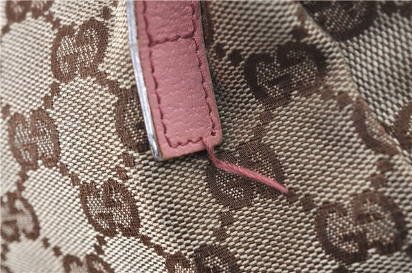 Authentic GUCCI Hand Bag Purse GG Canvas Leather 124542 Brown Light Pink J1889