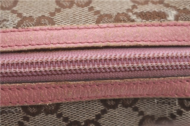 Authentic GUCCI Hand Bag Purse GG Canvas Leather 124542 Brown Light Pink J1889