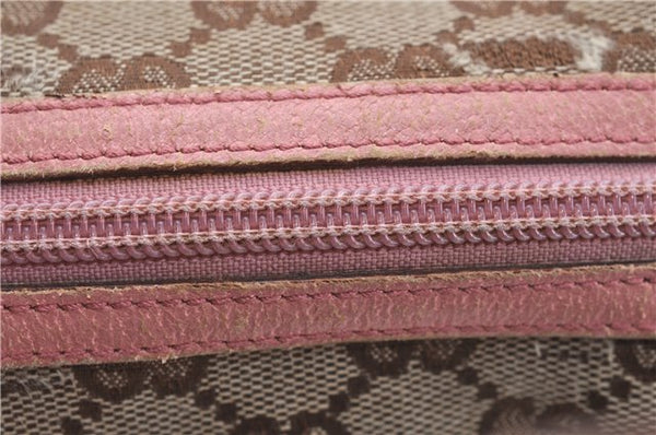 Authentic GUCCI Hand Bag Purse GG Canvas Leather 124542 Brown Light Pink J1889