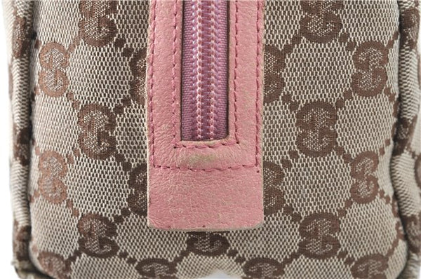 Authentic GUCCI Hand Bag Purse GG Canvas Leather 124542 Brown Light Pink J1889