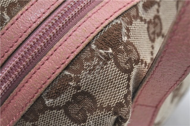 Authentic GUCCI Hand Bag Purse GG Canvas Leather 124542 Brown Light Pink J1889