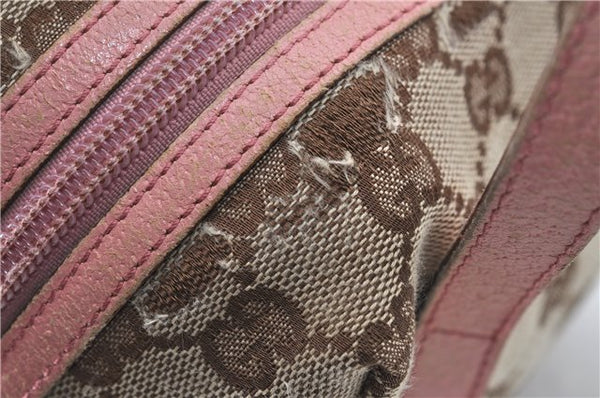 Authentic GUCCI Hand Bag Purse GG Canvas Leather 124542 Brown Light Pink J1889