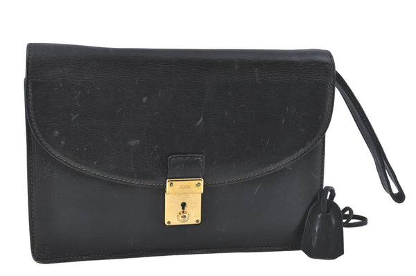 Authentic GUCCI Clutch Hand Bag Purse Leather Black J1891