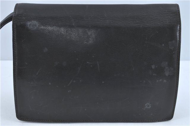 Authentic GUCCI Clutch Hand Bag Purse Leather Black J1891