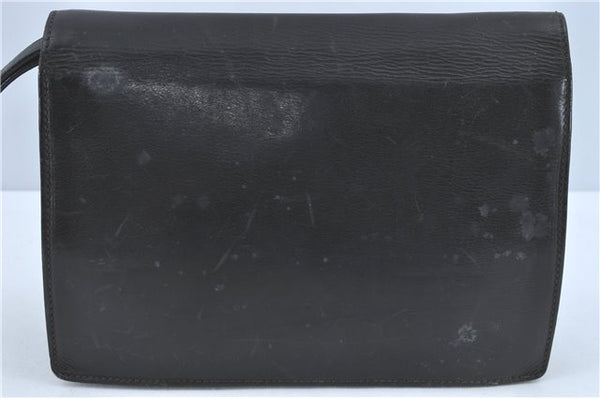 Authentic GUCCI Clutch Hand Bag Purse Leather Black J1891