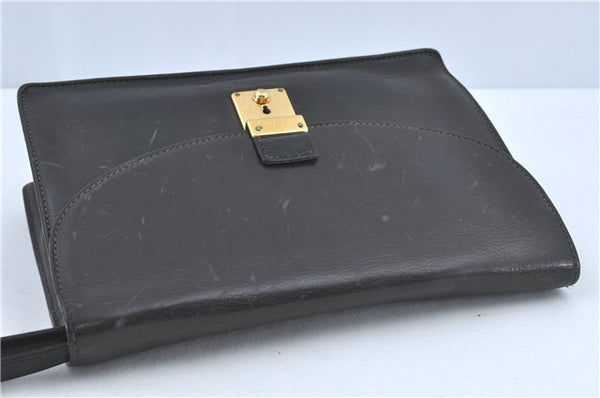 Authentic GUCCI Clutch Hand Bag Purse Leather Black J1891