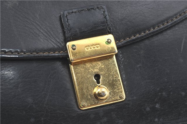 Authentic GUCCI Clutch Hand Bag Purse Leather Black J1891