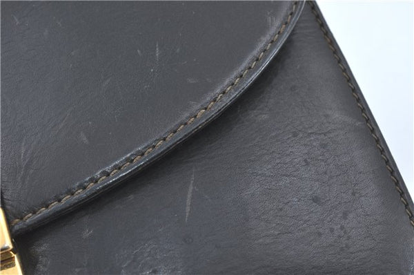 Authentic GUCCI Clutch Hand Bag Purse Leather Black J1891