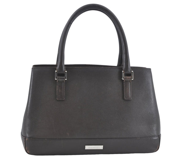 Authentic BURBERRY Vintage Leather Shoulder Hand Bag Purse Brown J1893