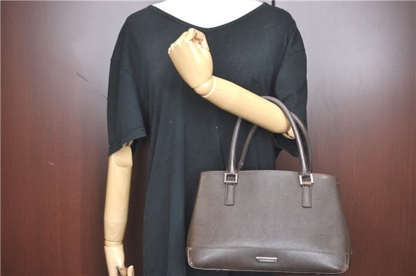 Authentic BURBERRY Vintage Leather Shoulder Hand Bag Purse Brown J1893