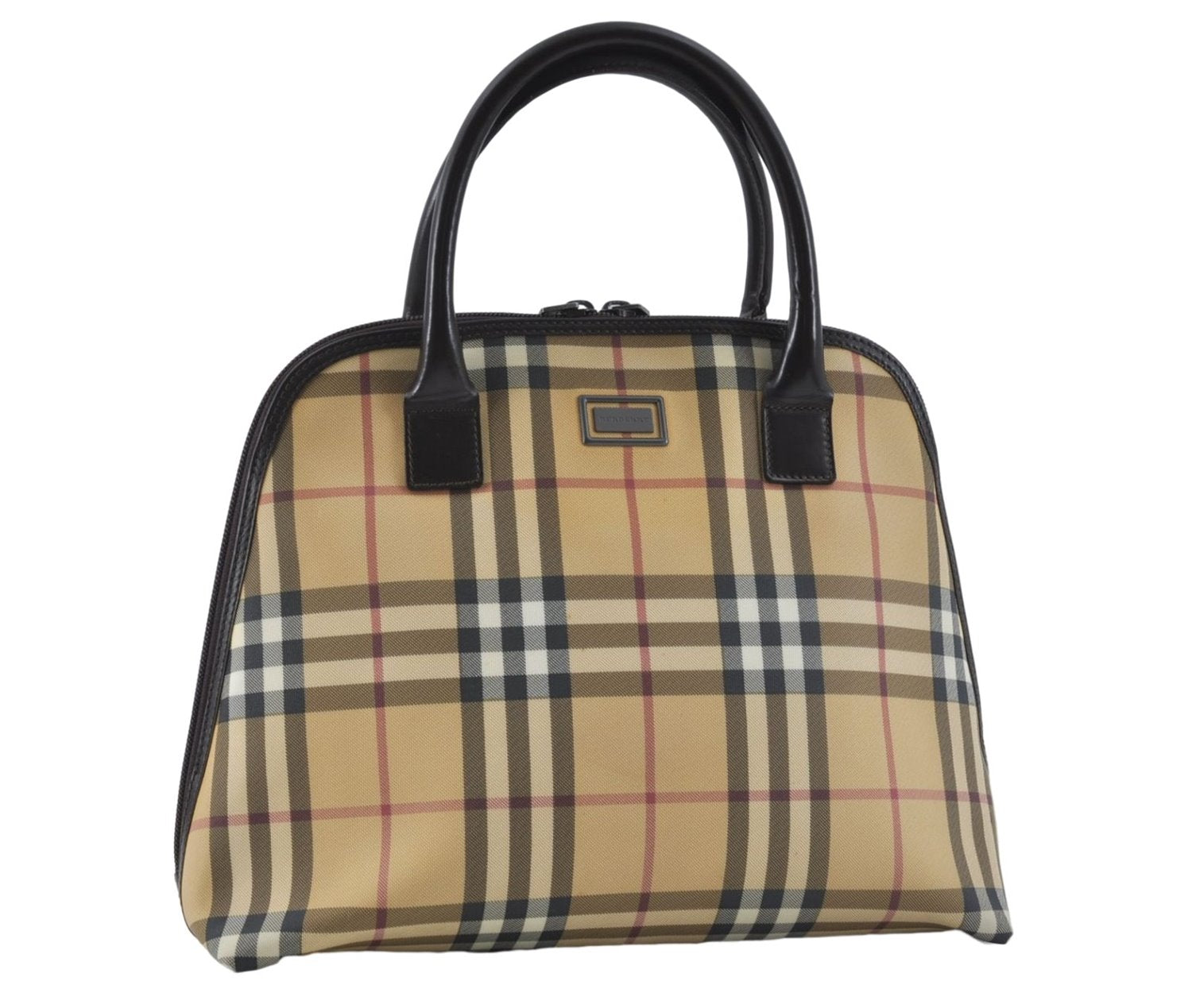 Authentic BURBERRY Vintage Nova Check Hand Bag Purse PVC Leather Beige J1894