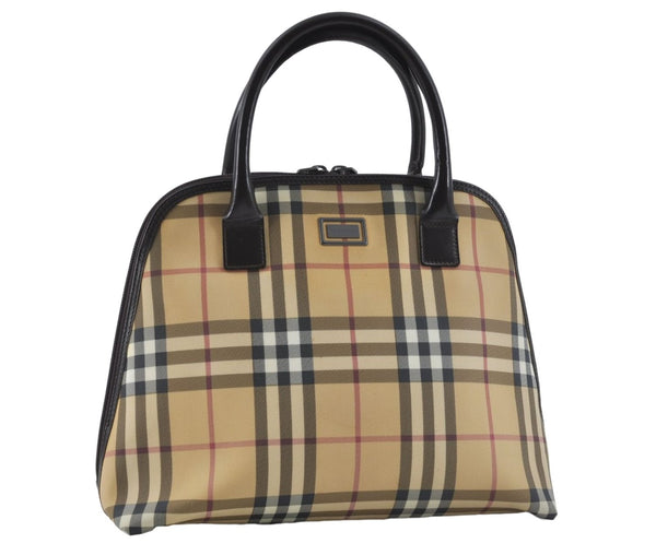 Authentic BURBERRY Vintage Nova Check Hand Bag Purse PVC Leather Beige J1894