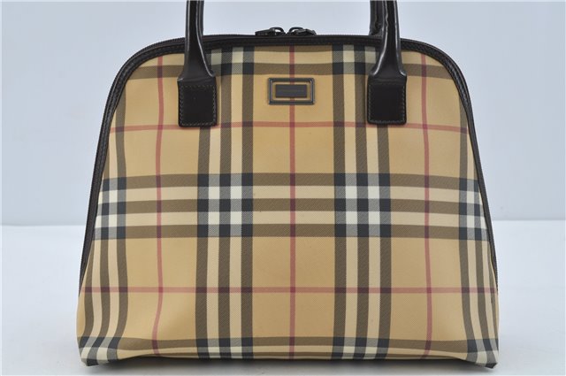 Authentic BURBERRY Vintage Nova Check Hand Bag Purse PVC Leather Beige J1894