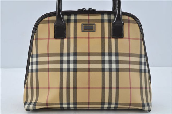 Authentic BURBERRY Vintage Nova Check Hand Bag Purse PVC Leather Beige J1894