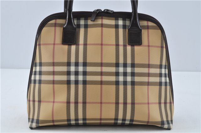 Authentic BURBERRY Vintage Nova Check Hand Bag Purse PVC Leather Beige J1894
