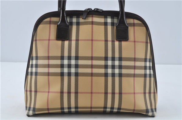 Authentic BURBERRY Vintage Nova Check Hand Bag Purse PVC Leather Beige J1894