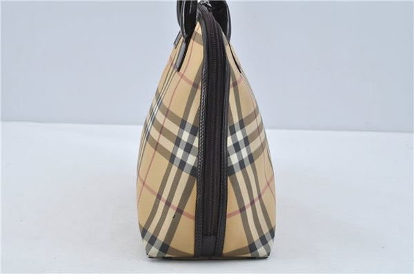 Authentic BURBERRY Vintage Nova Check Hand Bag Purse PVC Leather Beige J1894